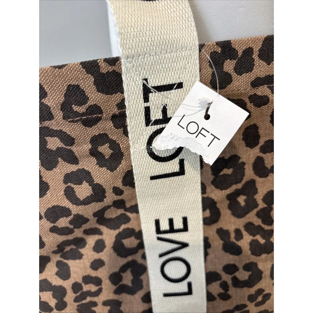 LOFT Leopard Print Tote Bag Love Logo Straps Canvas Shopper Travel Purse